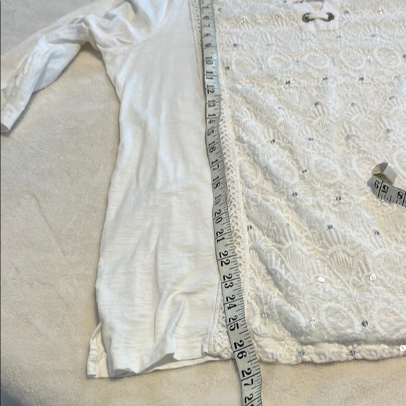 JM Collection White Blouse with Lace-Up Detail 3/4 length Sleeves - Picture 7 of 7